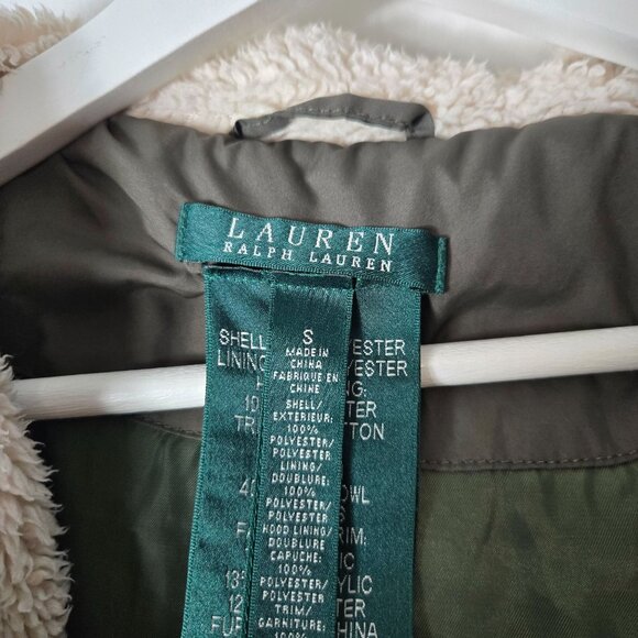 Lauren Ralph Lauren Size S Green Down Puffer Parka Coat Faux Fur Hood - Picture 8 of 16